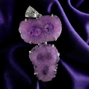 Purple Solar Quartz Druzy Pendant Sterling Silver Raw Crystal Necklace